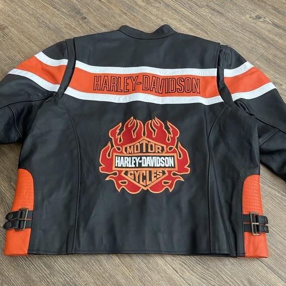 Vintage Harley Davidson Men's USA Genuine Black Orange Leather Riding Jacket 3XL - Picture 11 of 11
